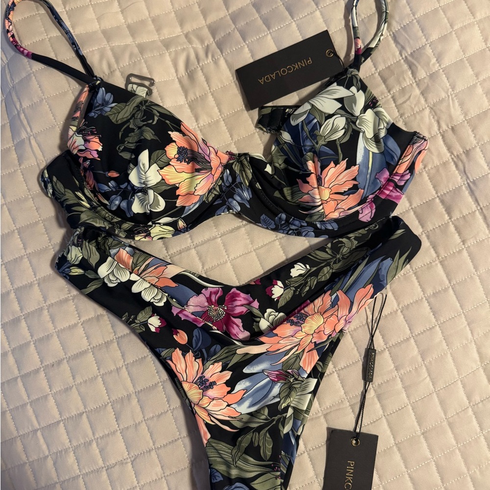 PinkColada Floral Bikini Set - Black and Multicolor